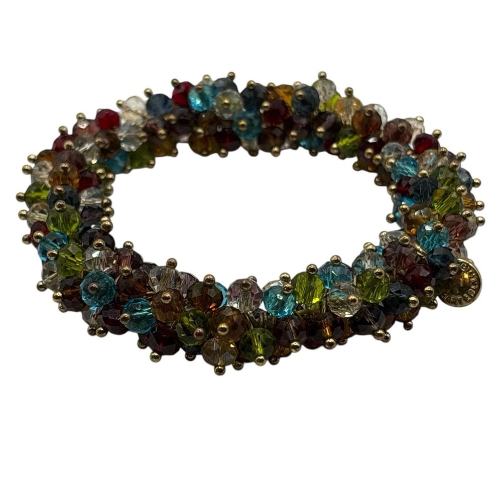 Charter Club Stretch Bracelet Faceted Glass Cha Cha Beads Gold Tone‎ Colorful - Picture 12 of 16